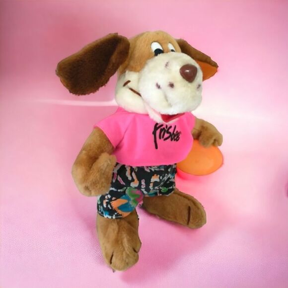 Frisbee Dog Stuffed Animal Plush Neon Promotional Pmi Toys Kransco Wham O 1991. - Picture 16 of 16